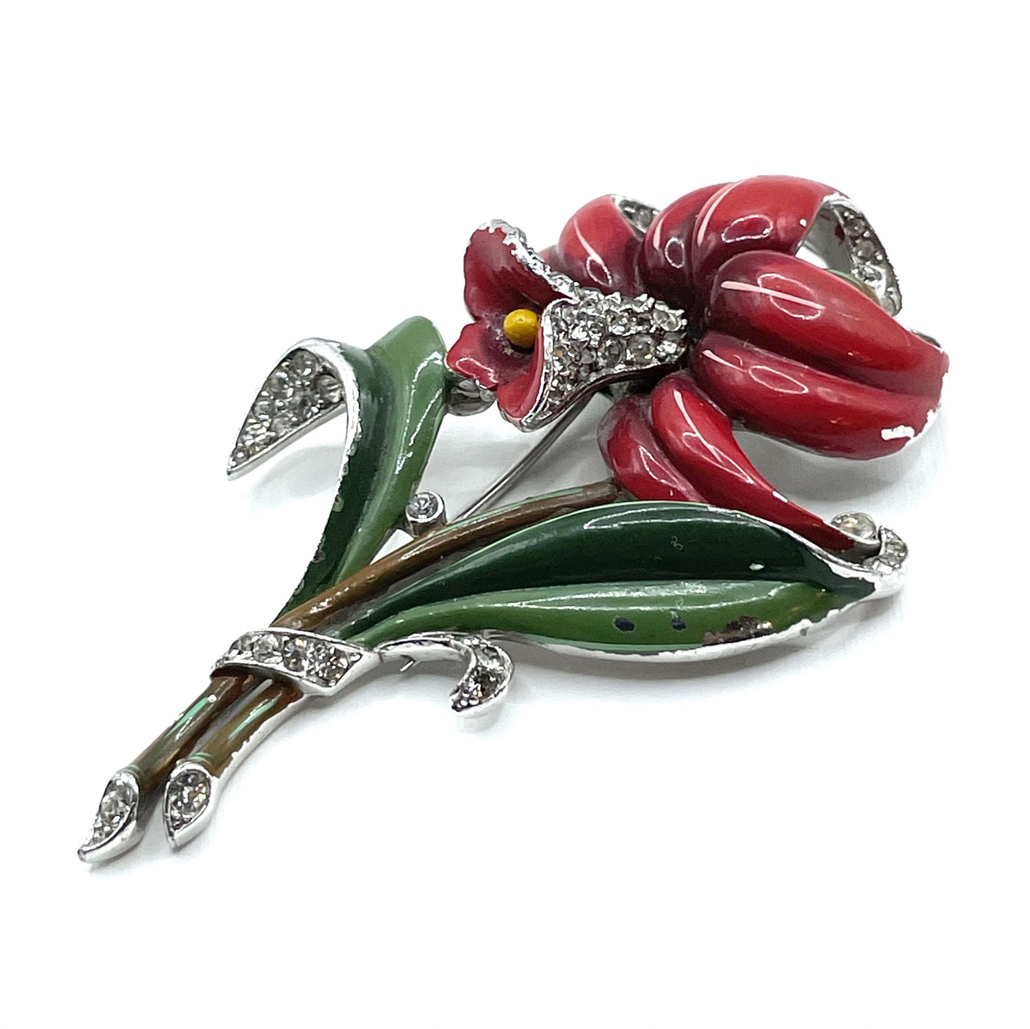 1940s Trifari enameled flower fur clip