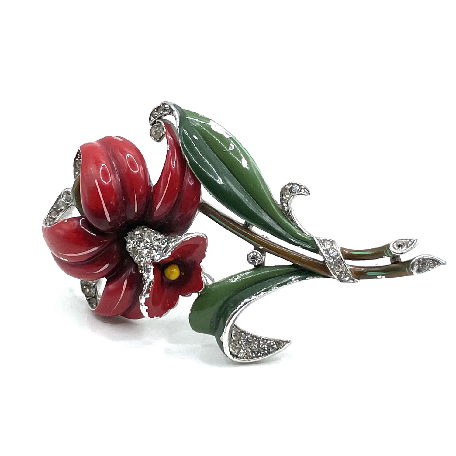 1940s Trifari enameled flower fur clip