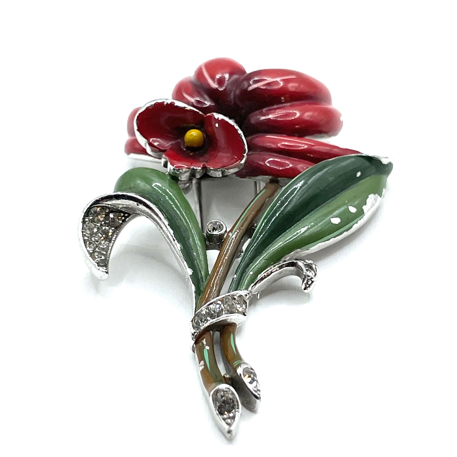 1940s Trifari enameled flower fur clip