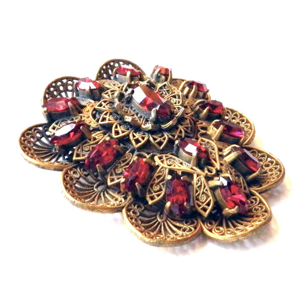 1930's red rhinestone dress clip