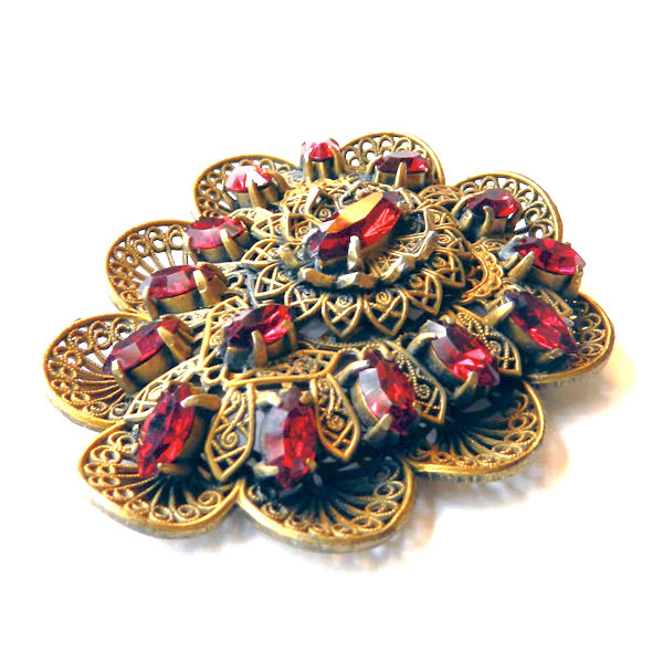 1930's red rhinestone dress clip