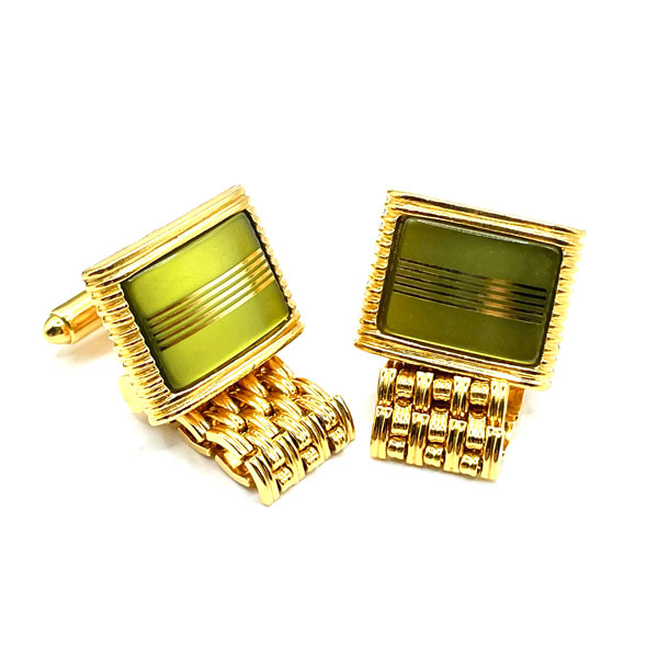 green cufflink and tie clip set