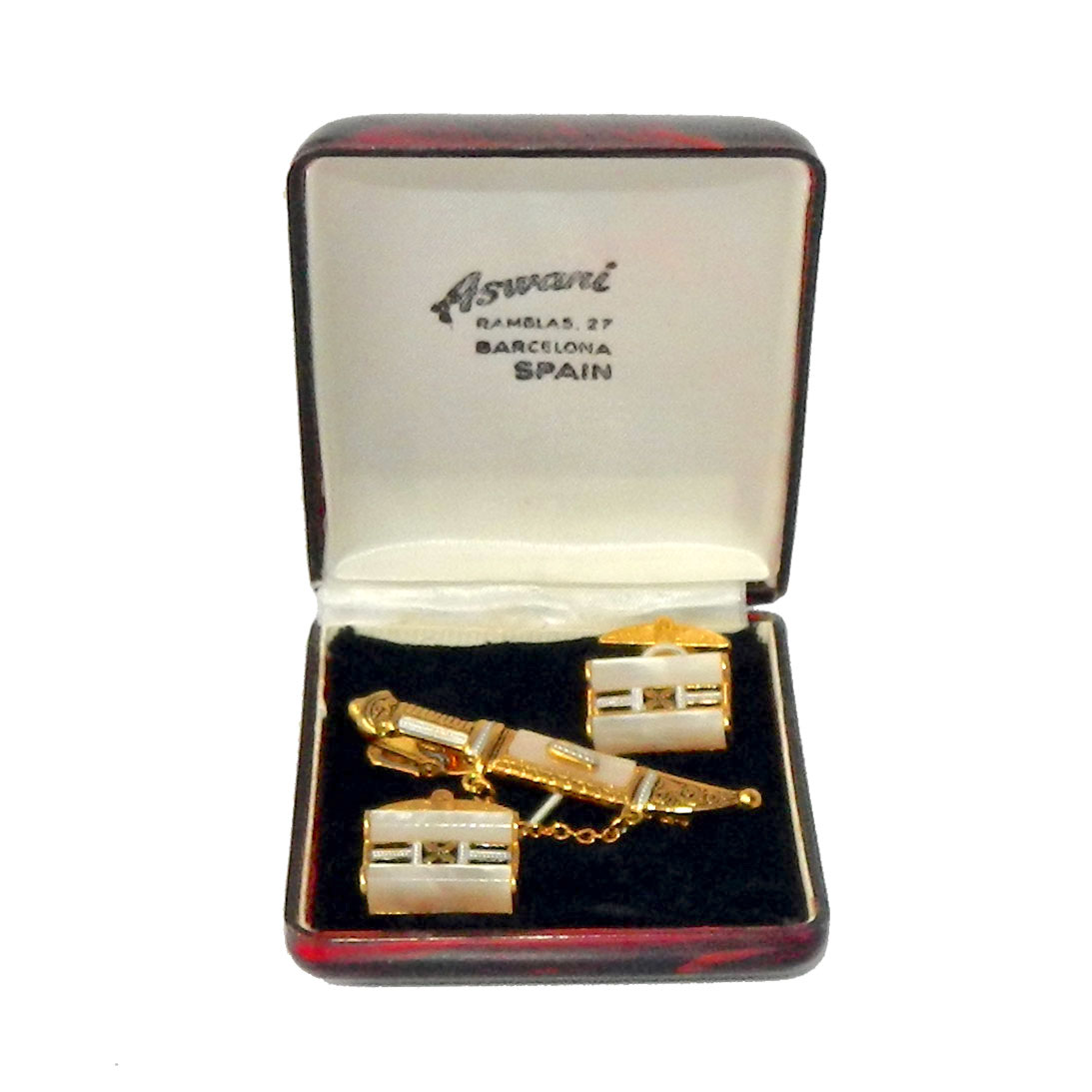 Spanish damascene cufflink and tie clip set