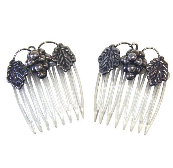 vintage sterling silver grape and leaf hair combs