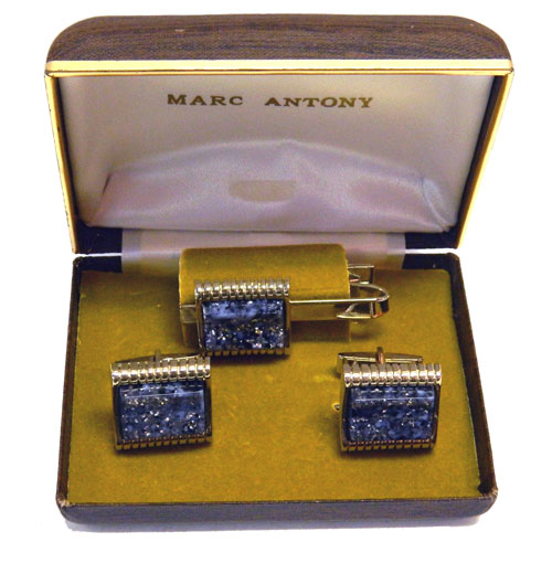 vintage 1950's confetti lucite cuff link and tie clip set