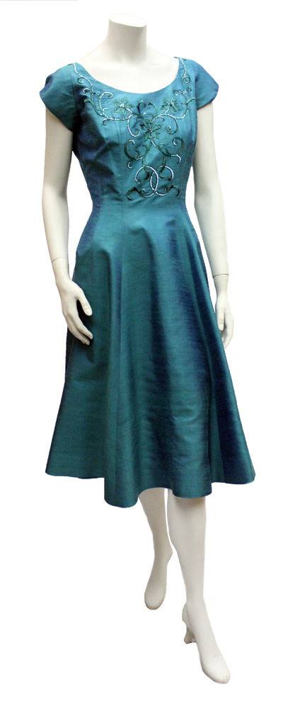 vintage 1950's silk shantung sharkskin dress