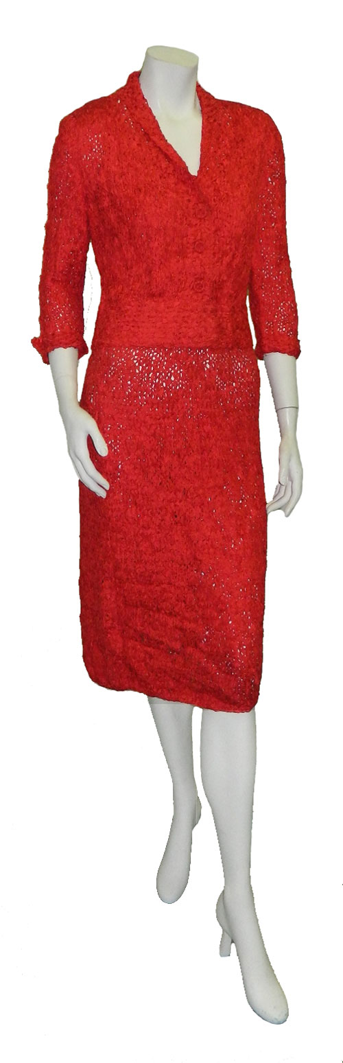 1950's red ribbon dress suit