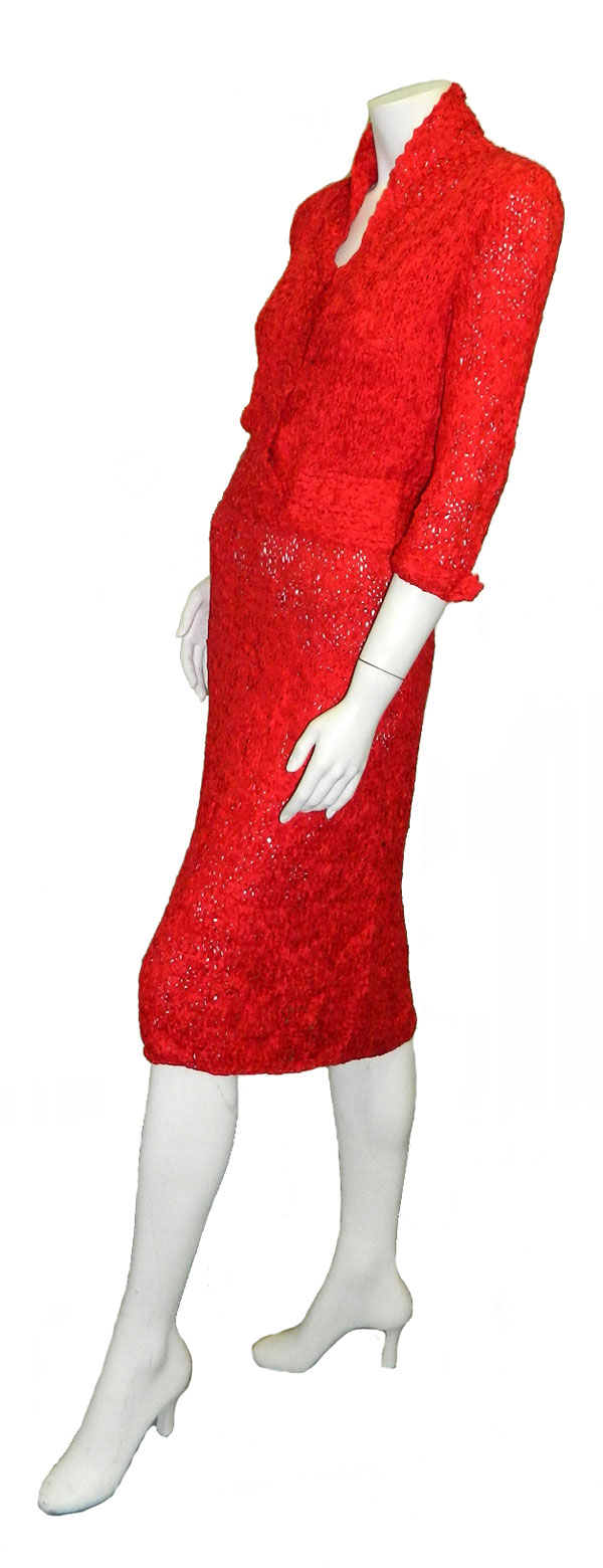 1950's red ribbon dress suit