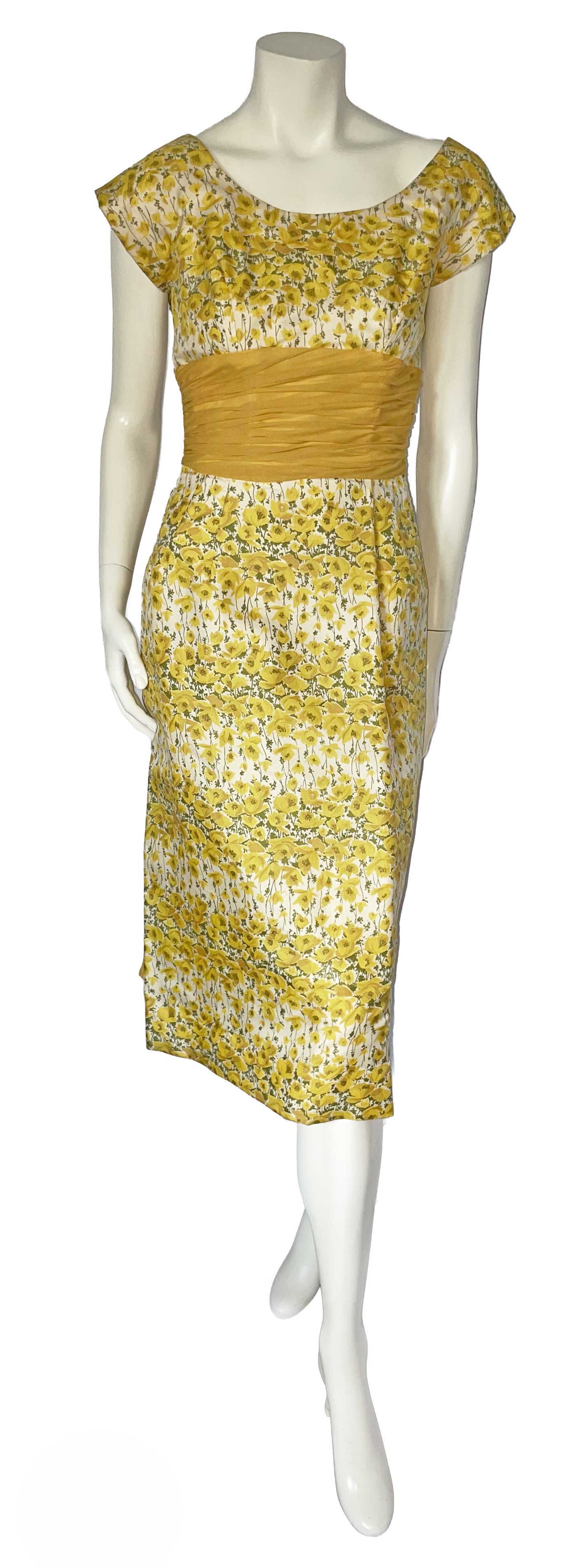 1950s yellow floral dress