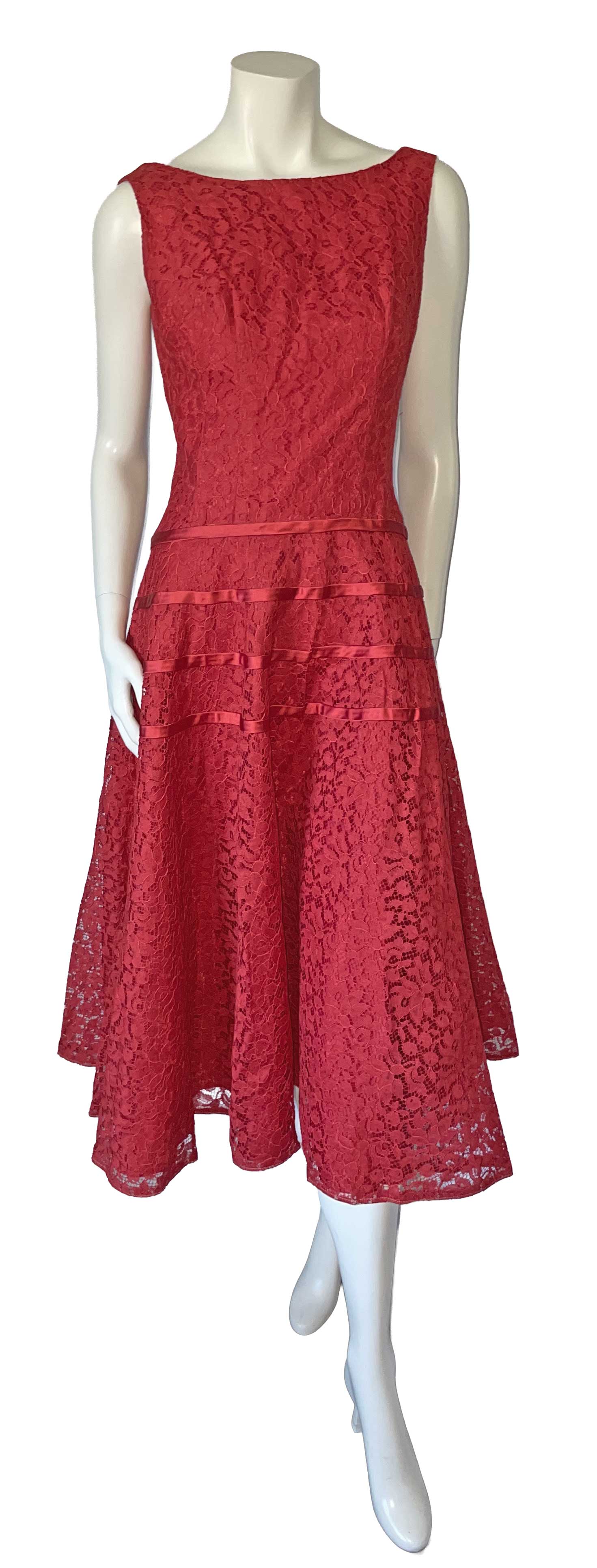 1950s red lace party dress