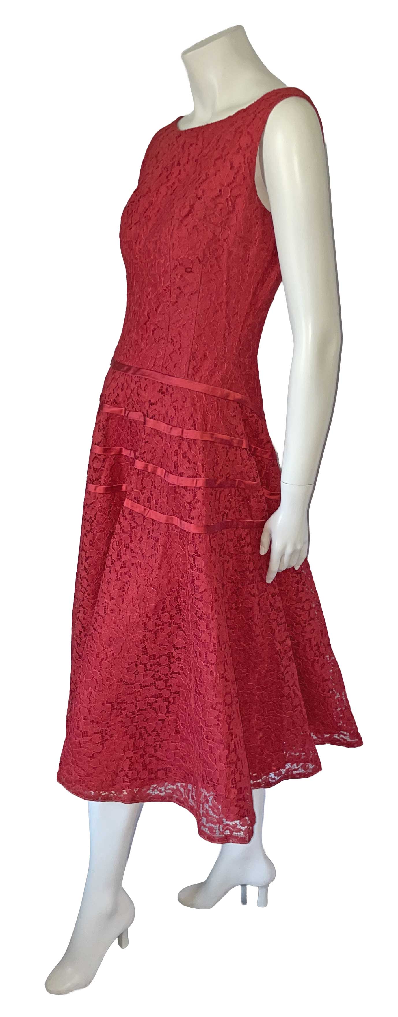 1950s red lace party dress