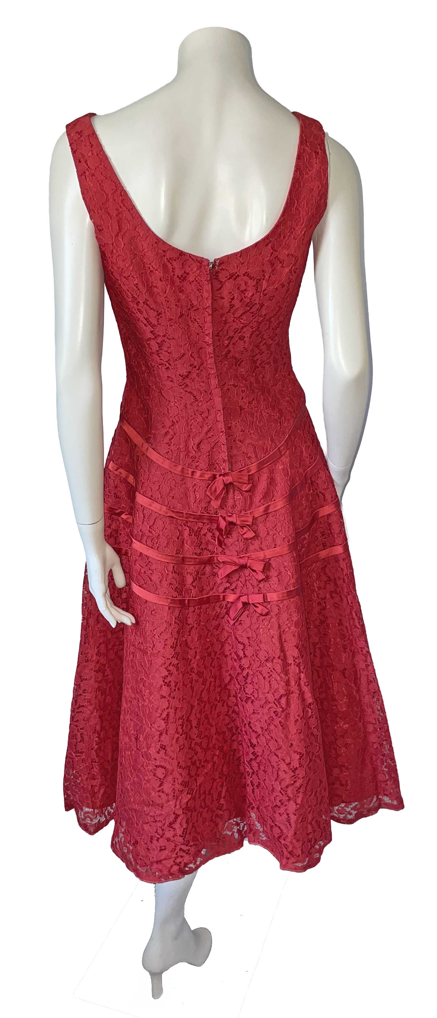 1950s red lace party dress