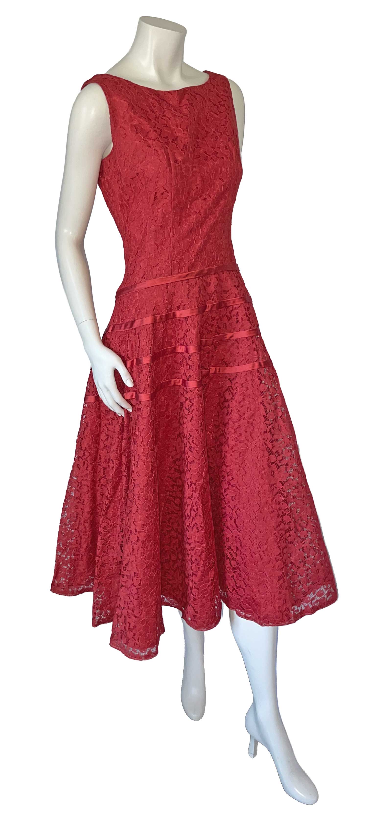 1950s red lace party dress