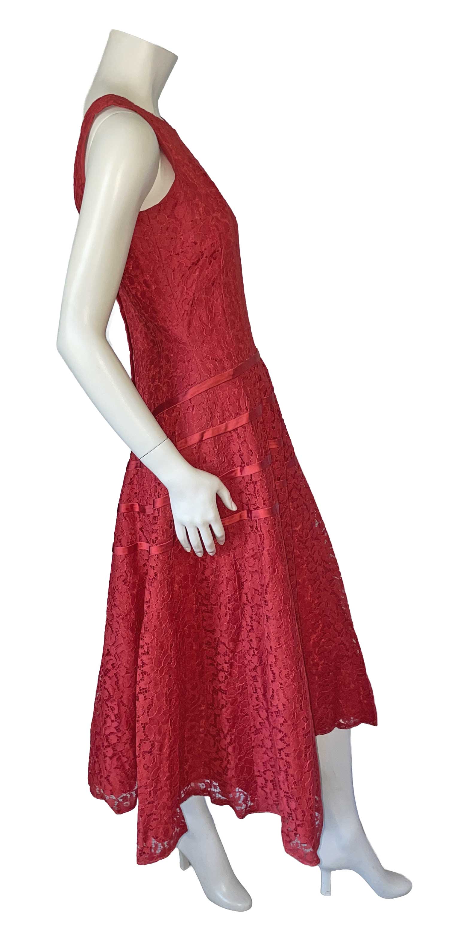 1950s red lace party dress