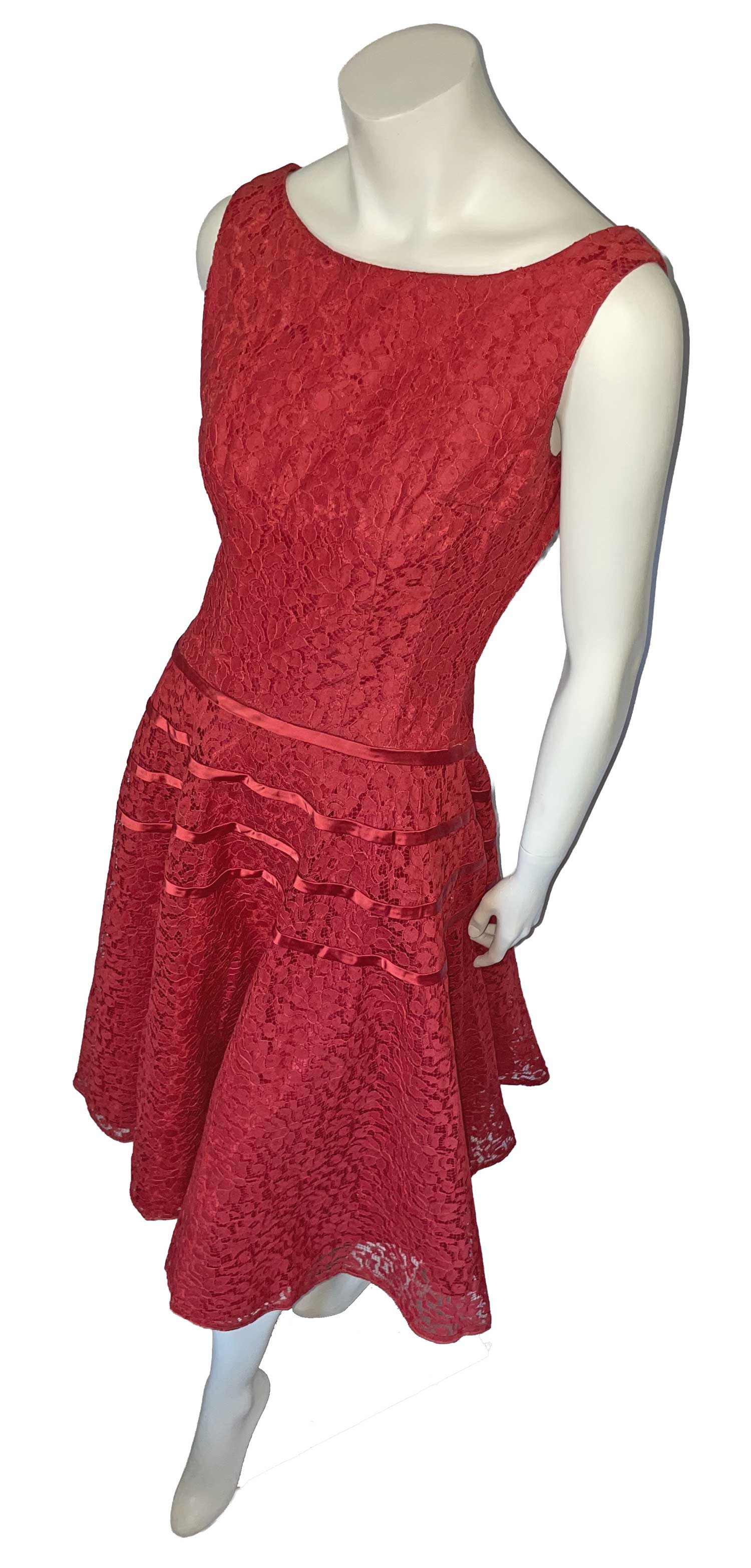1950s red lace party dress