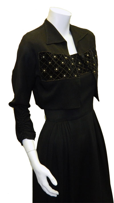 1940's little black rayon crepe dress