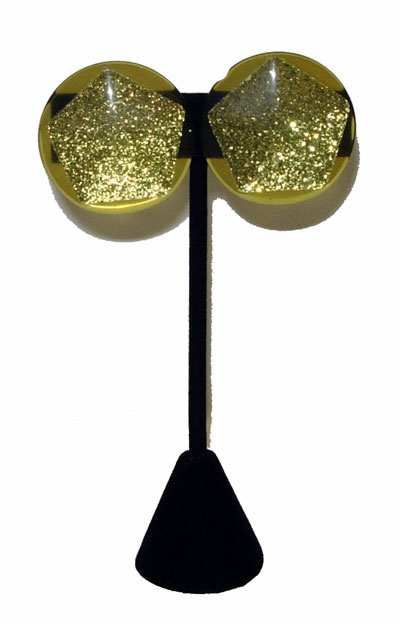 1950's confetti lucite Big yellow sparkly earrings