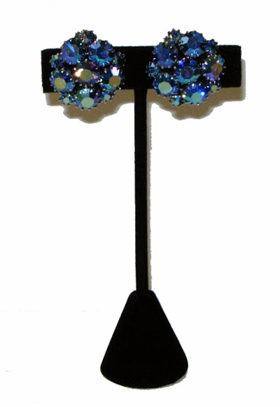 1950's blue aurora borealis rhinestone clip earrings
