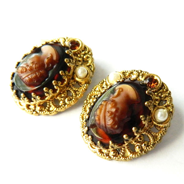 cameo clip earrings