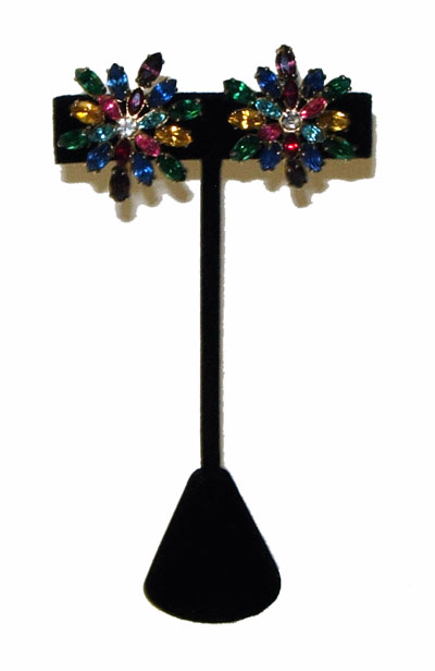 1940's multi-color rhinestone clip earrings by Coro