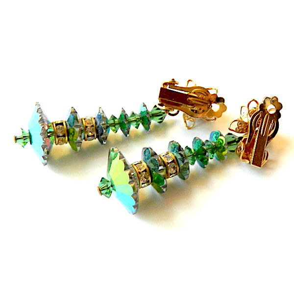 Green rhinestone drop earrings