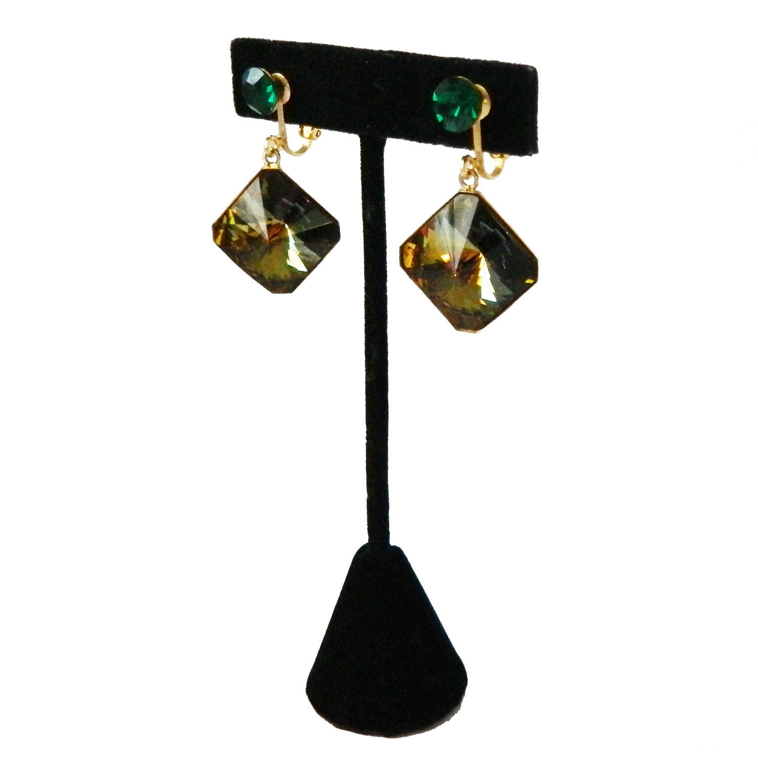 Green rhinestone drop earrings
