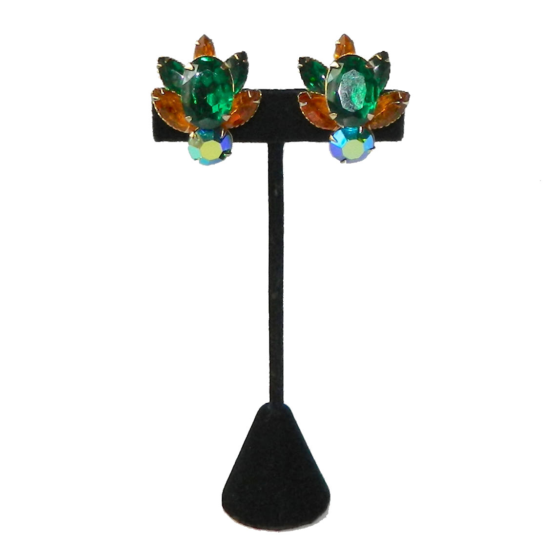 1950's green rhinestone earrings