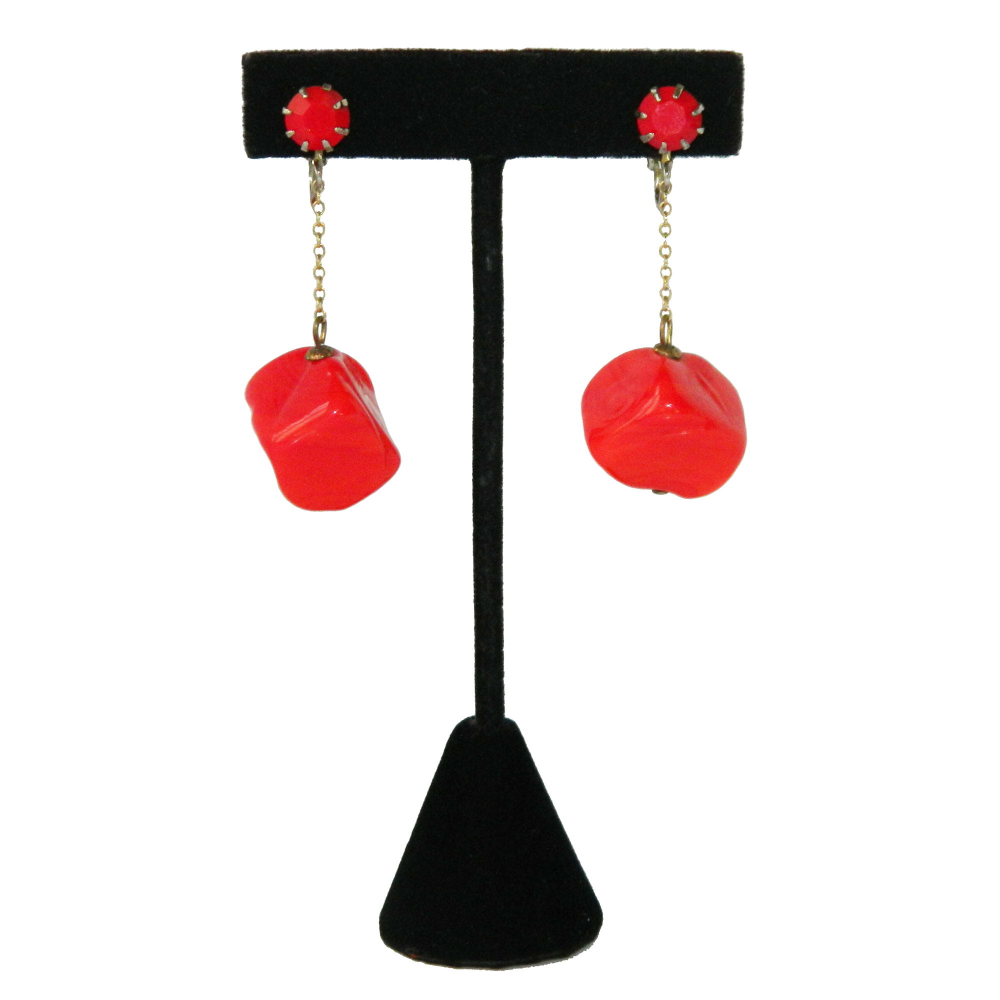 Red glass drop earrings