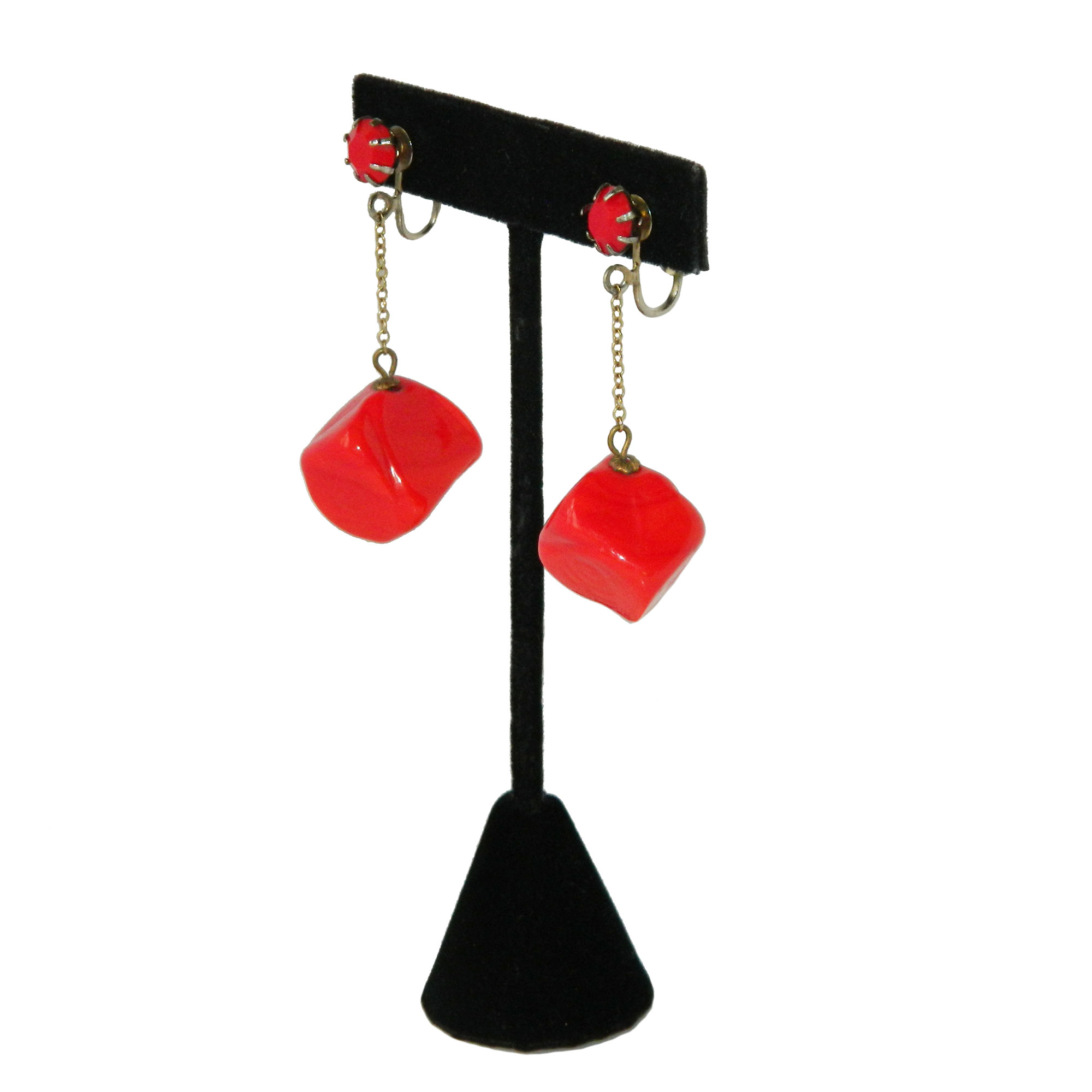 Red glass drop earrings