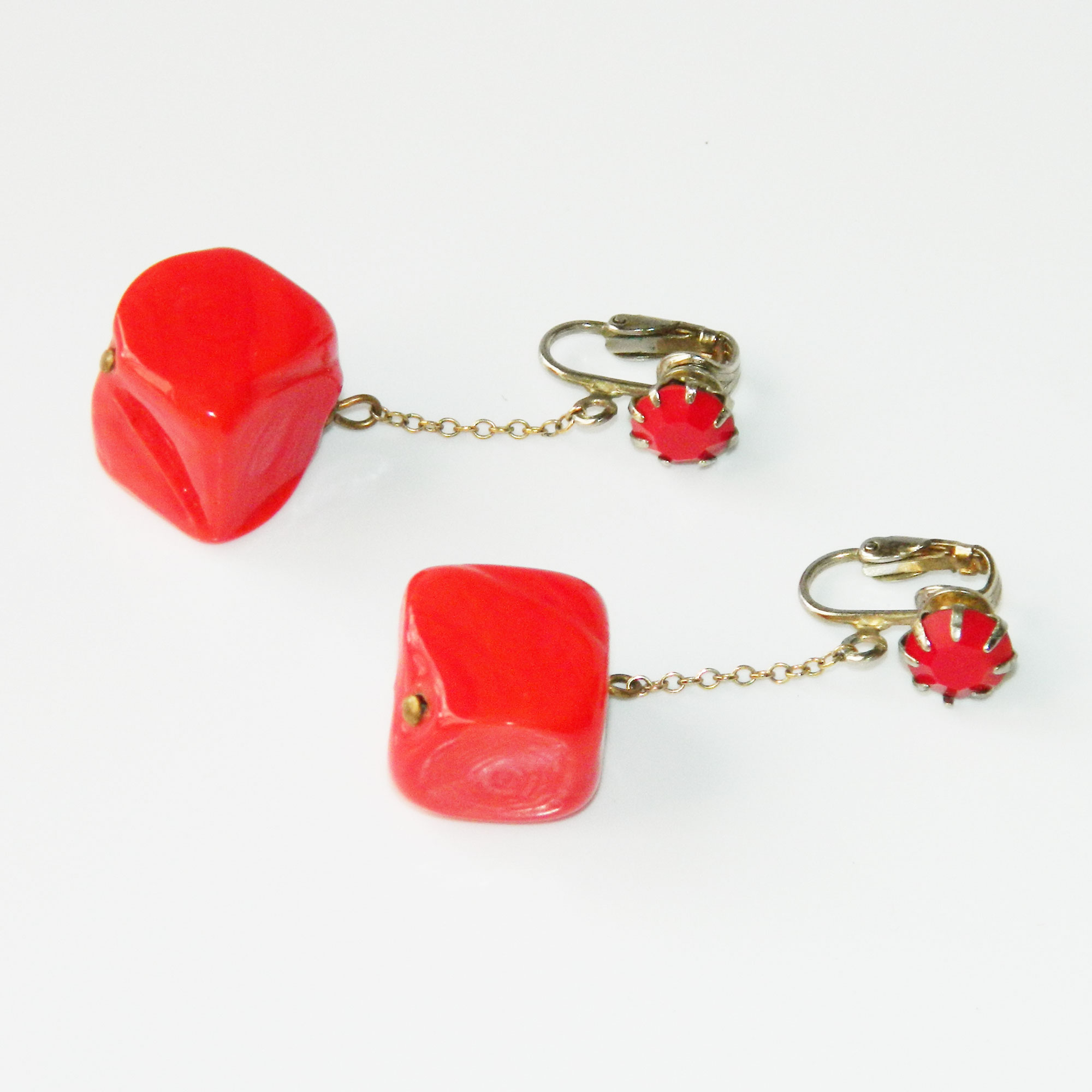 Red glass drop earrings