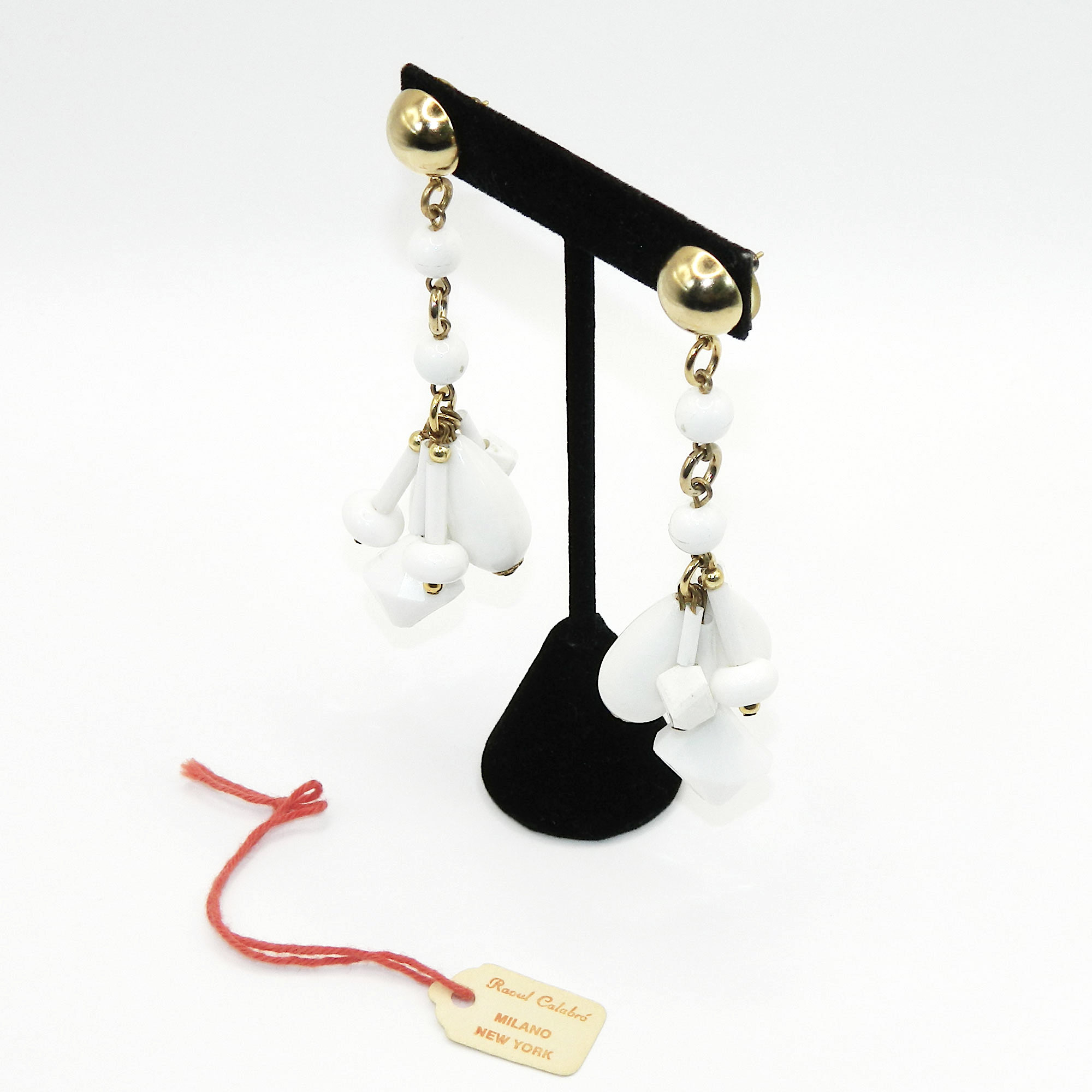 White plastic drop earrings