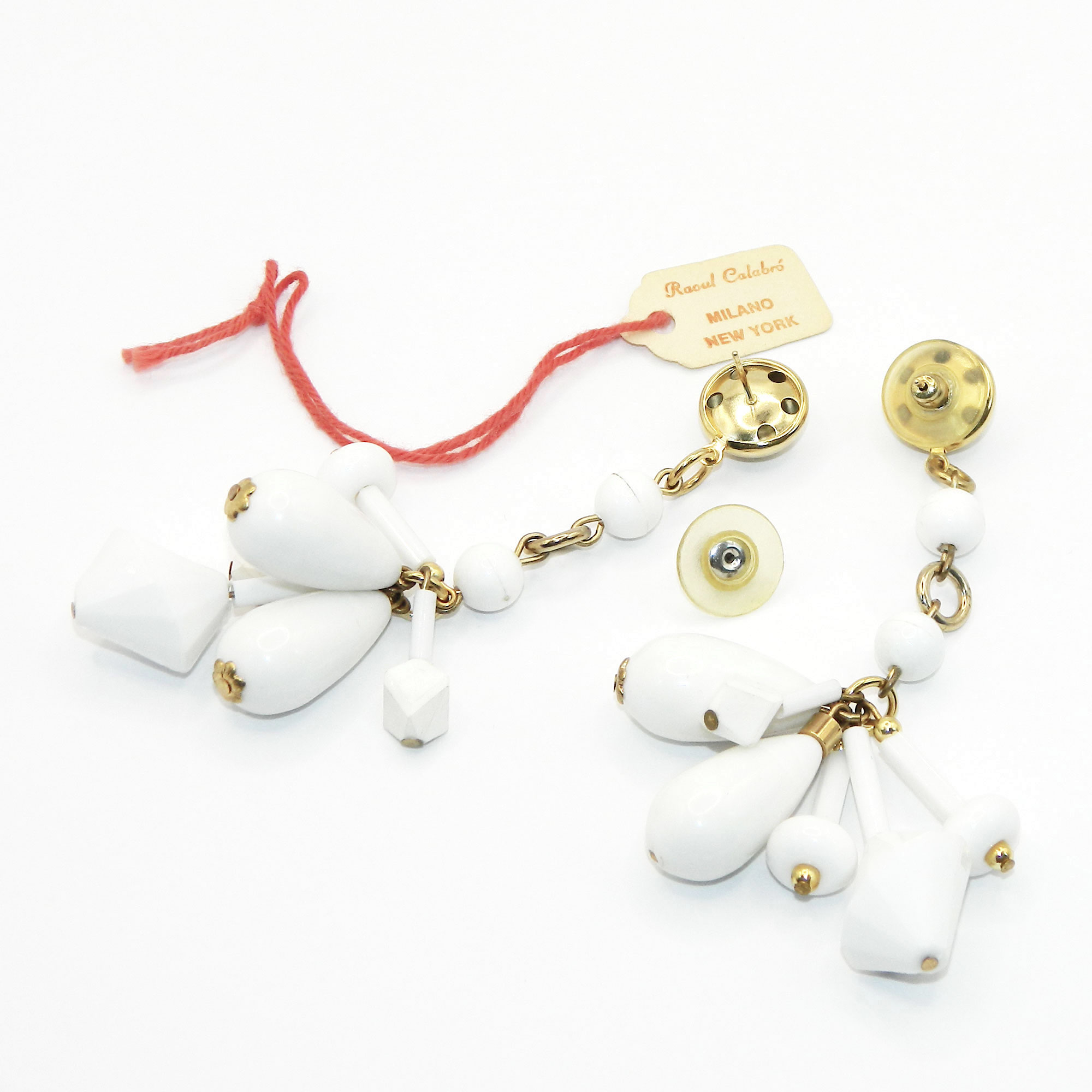 White plastic drop earrings
