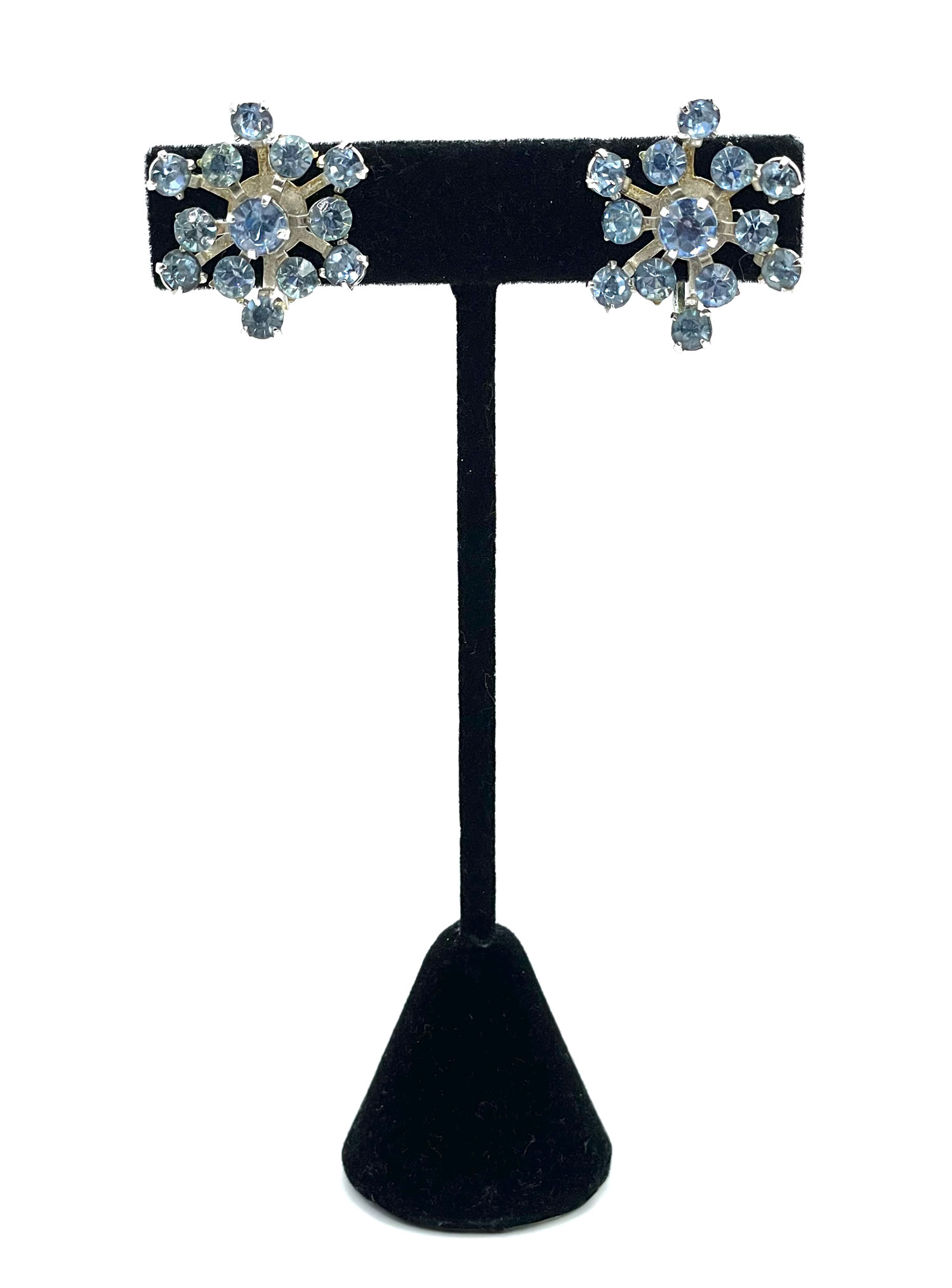 Blue rhinestone snowflake earrings