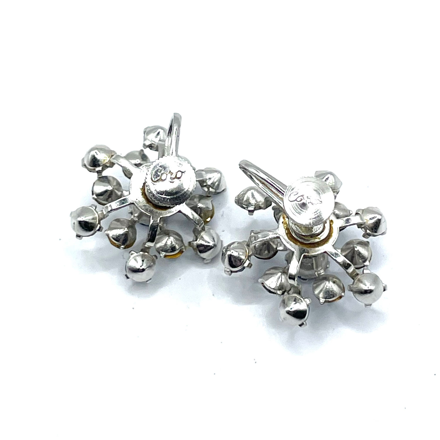 Blue rhinestone snowflake earrings
