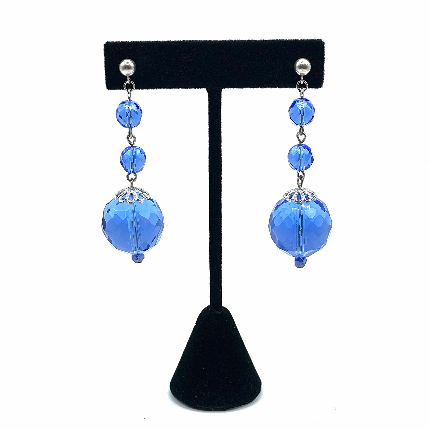 Blue glass bead drop earrings