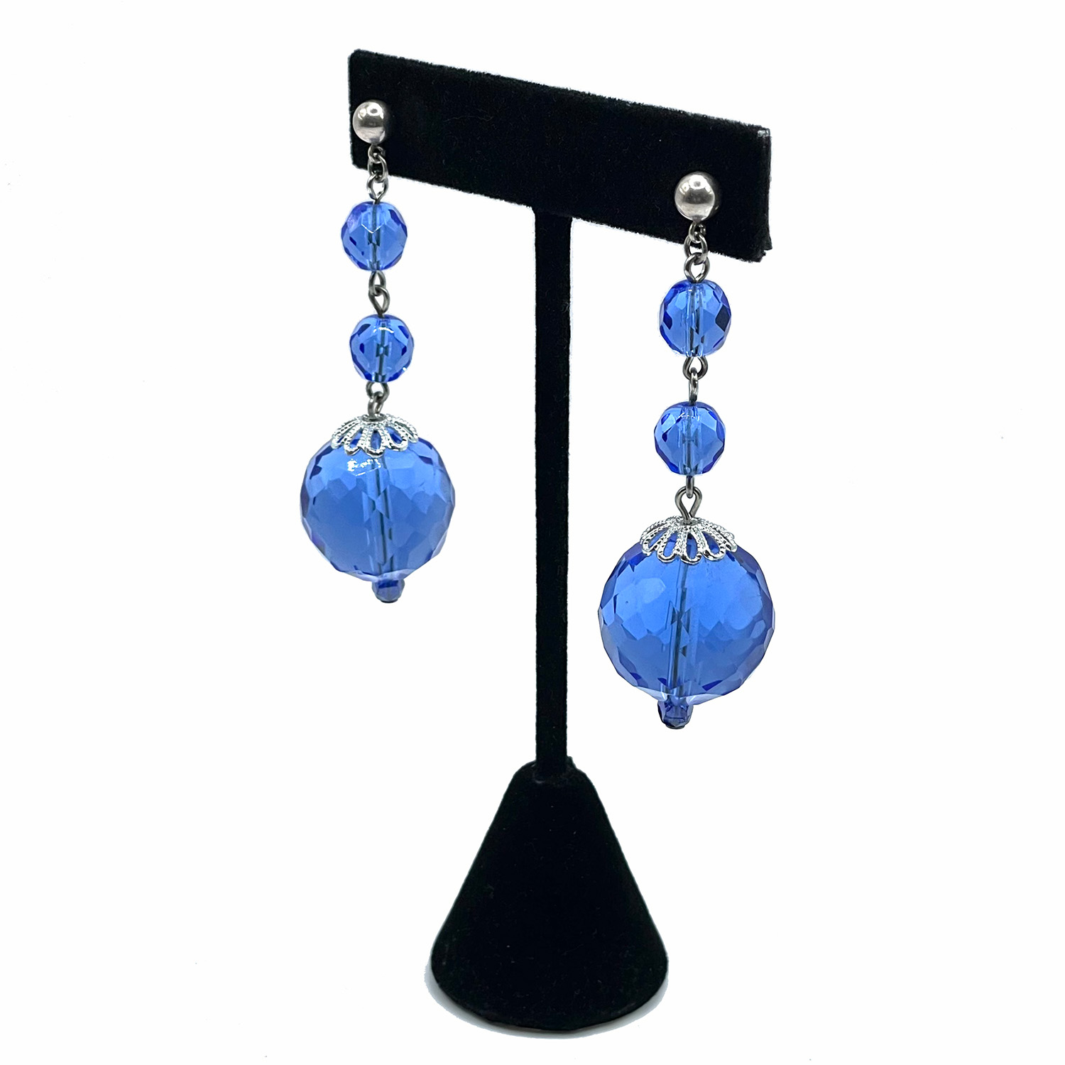 Blue glass bead drop earrings