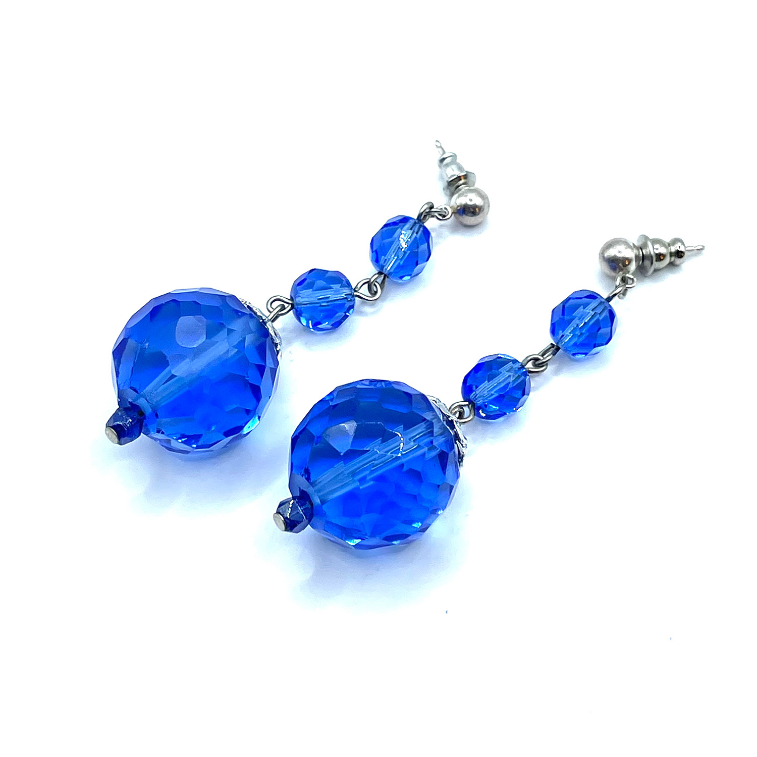 Blue glass bead drop earrings