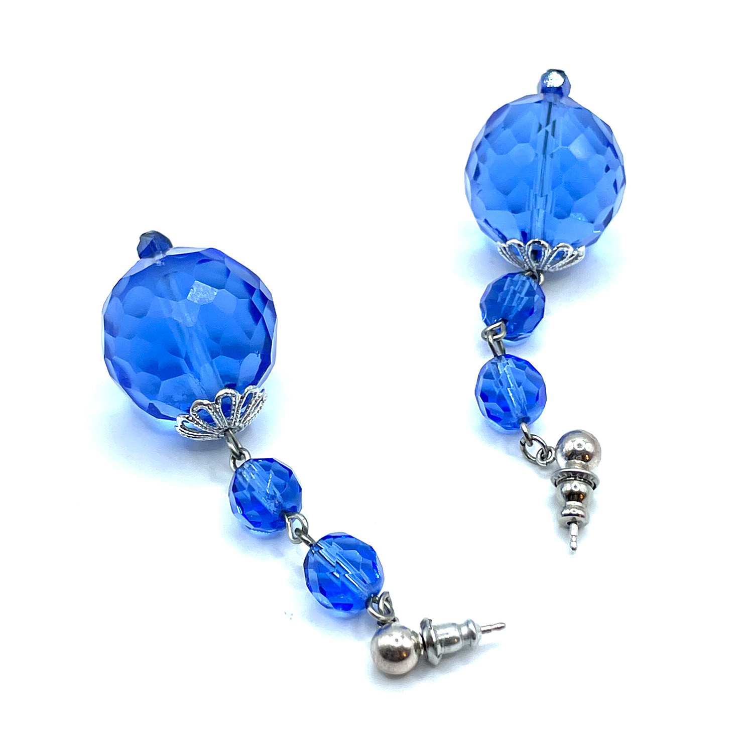 Blue glass bead drop earrings