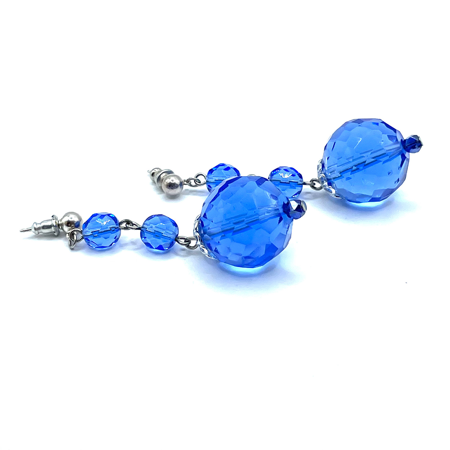Blue glass bead drop earrings