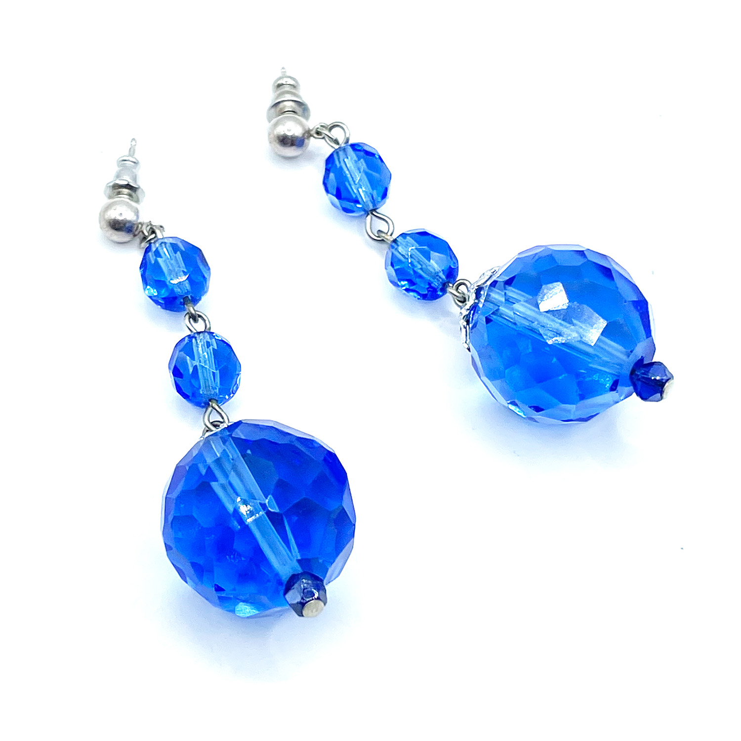 Blue glass bead drop earrings