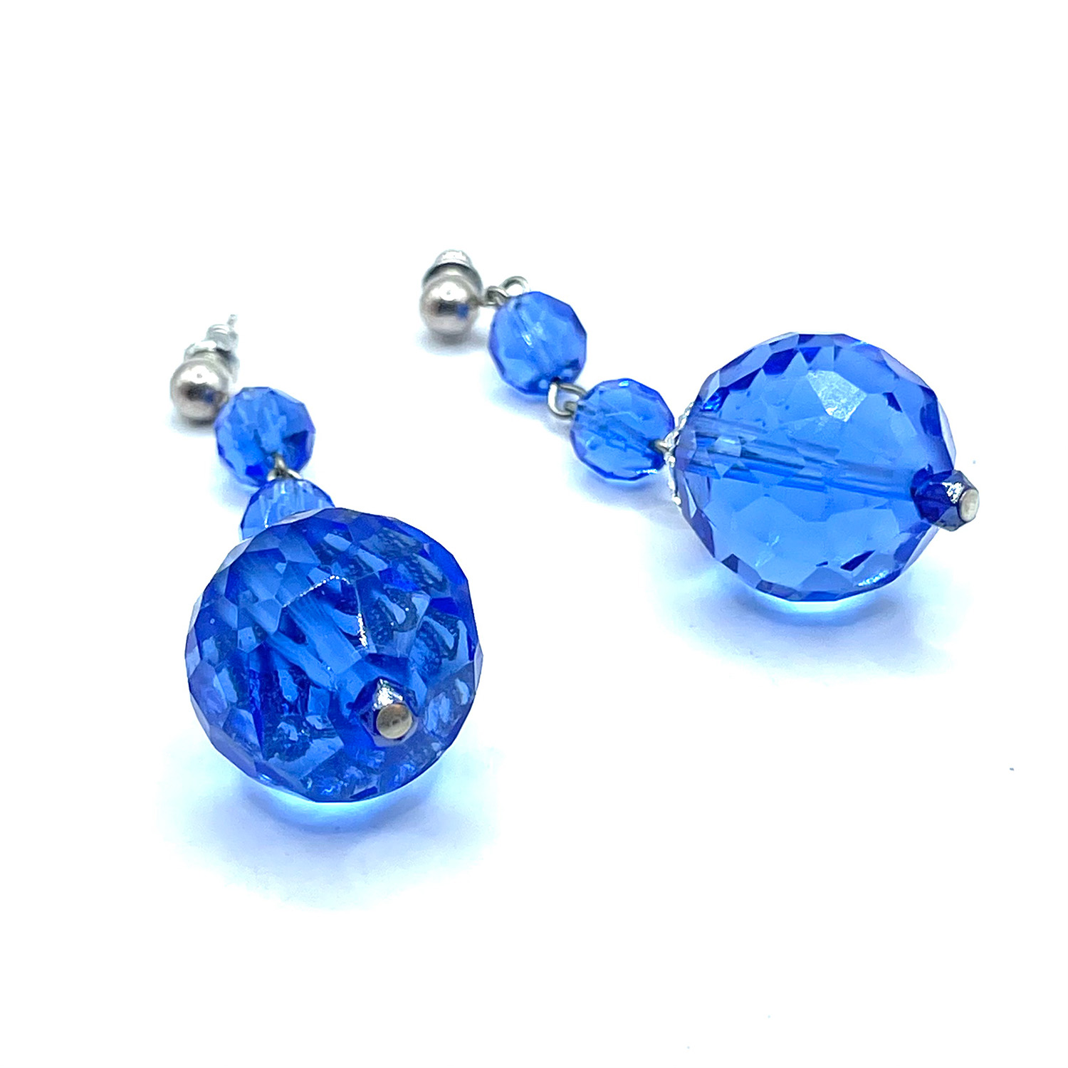 Blue glass bead drop earrings