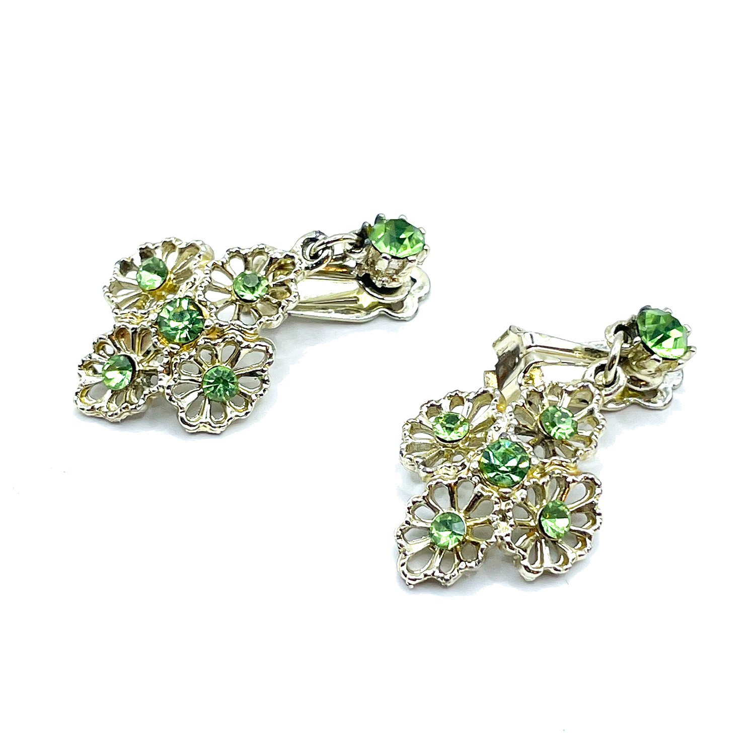 1950s green rhinestone drop earrings