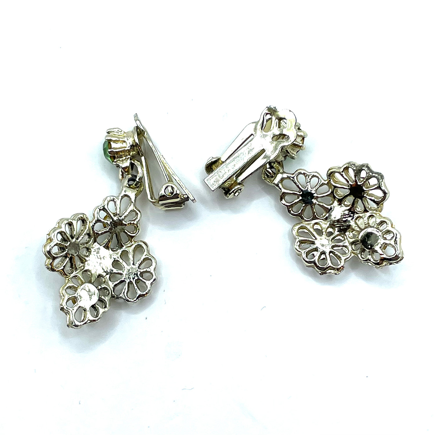 1950s green rhinestone drop earrings