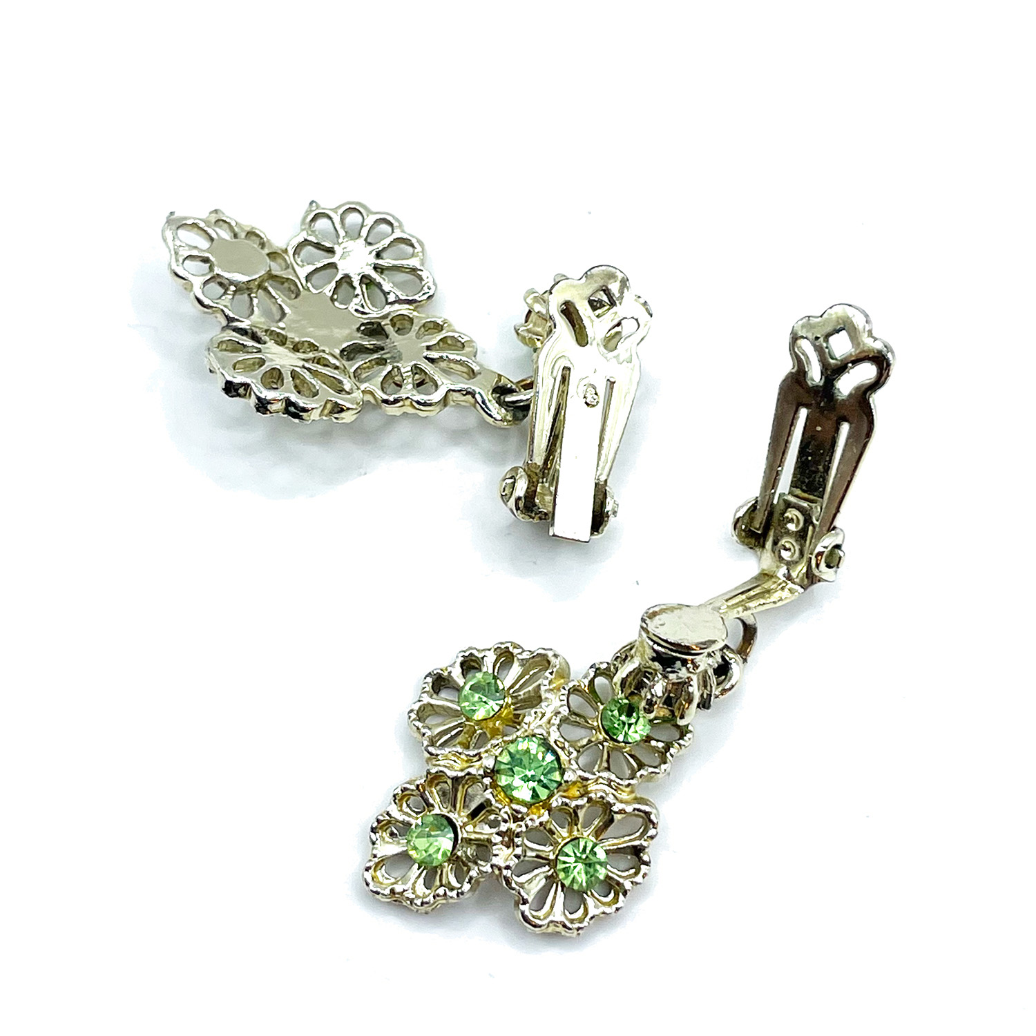 1950s green rhinestone drop earrings