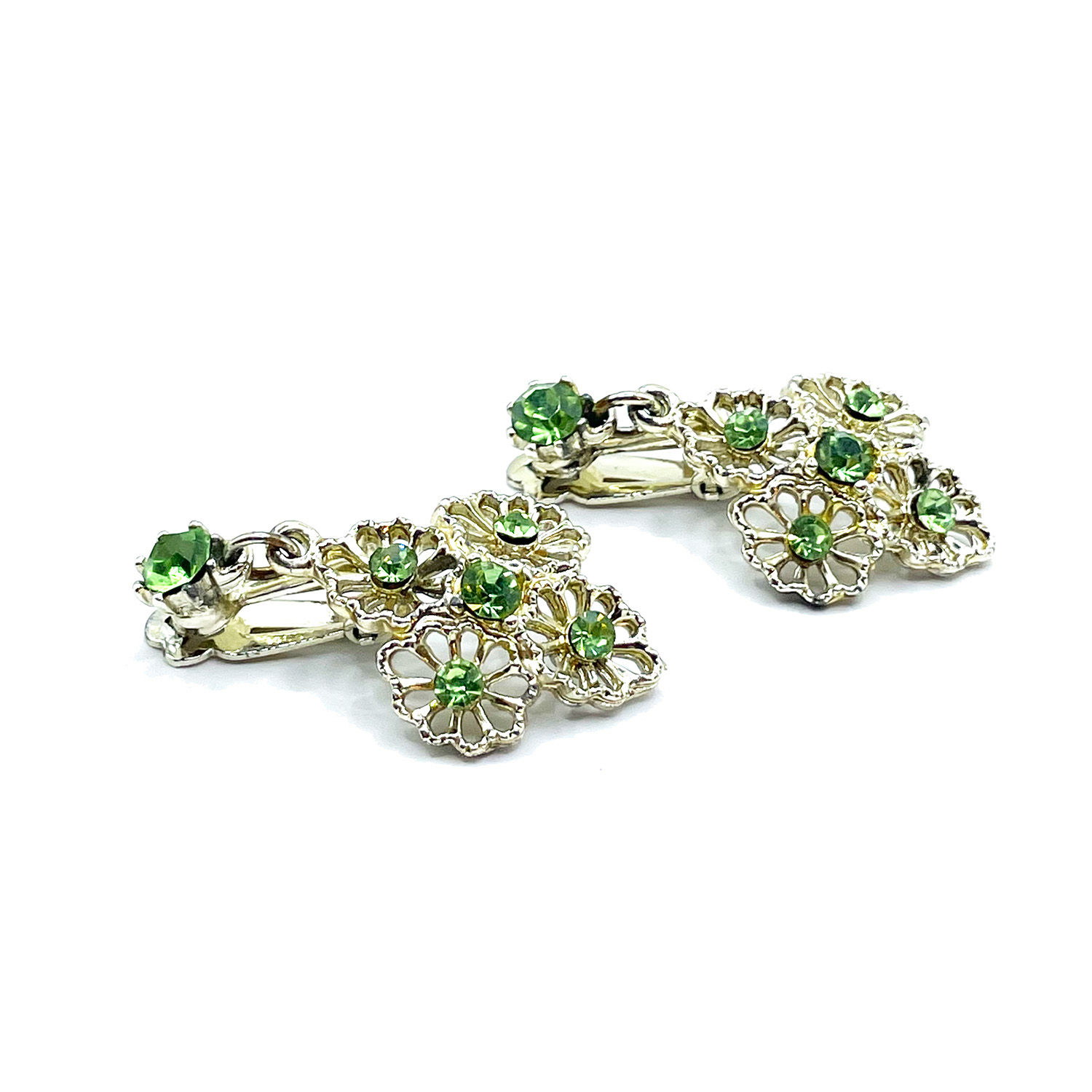 1950s green rhinestone drop earrings