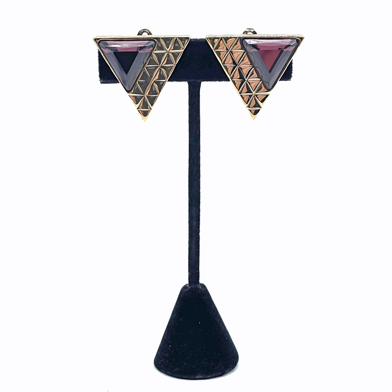 1980s purple triangle rhinestone earrings