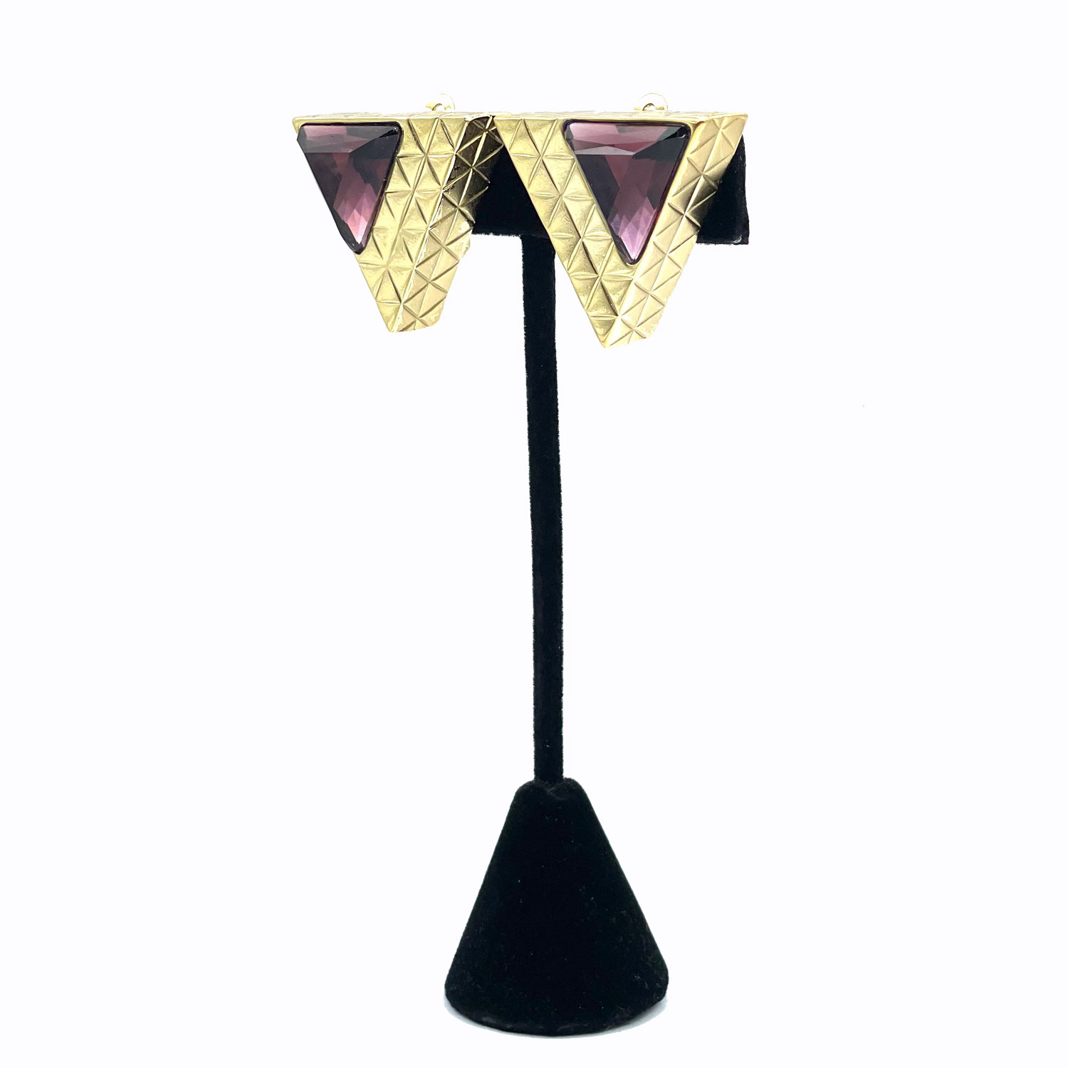 1980s purple triangle rhinestone earrings