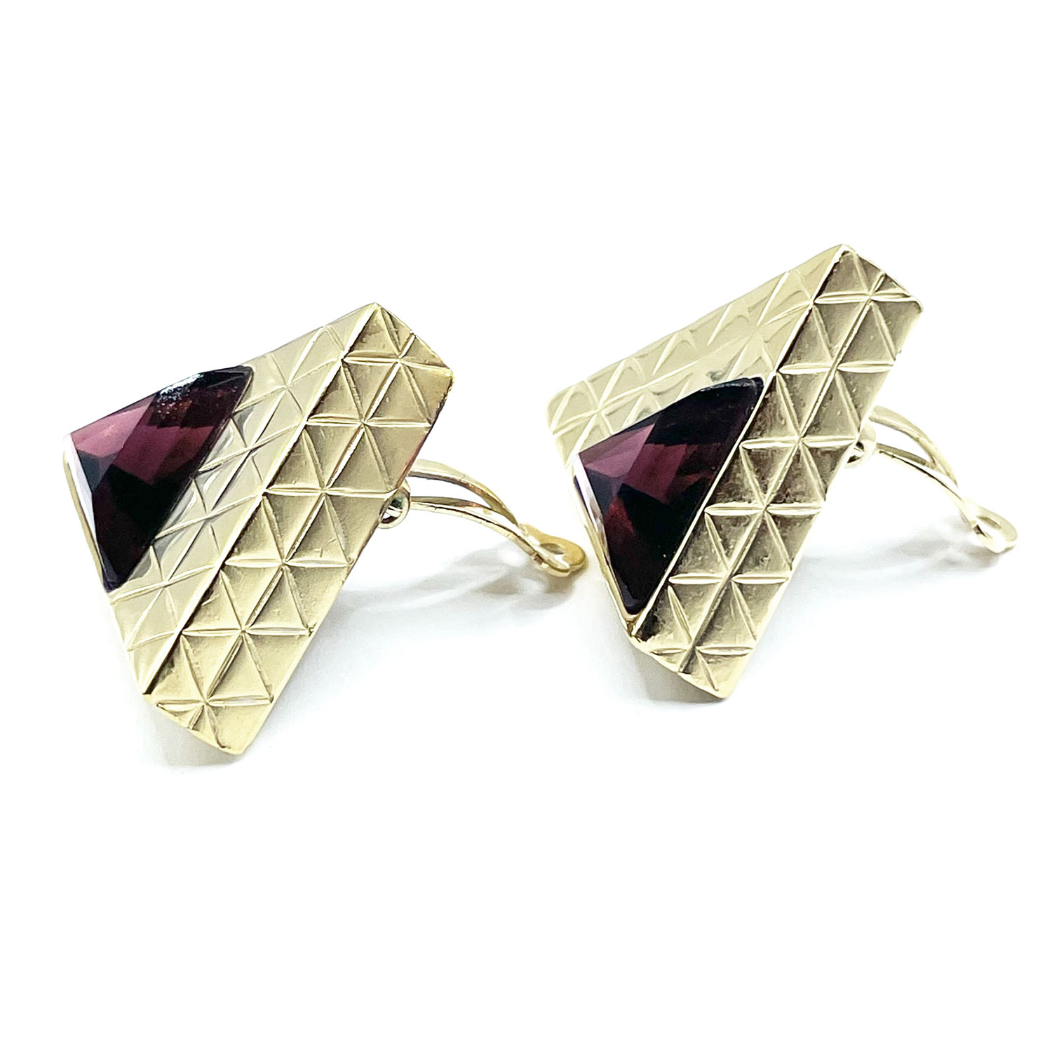 1980s purple triangle rhinestone earrings