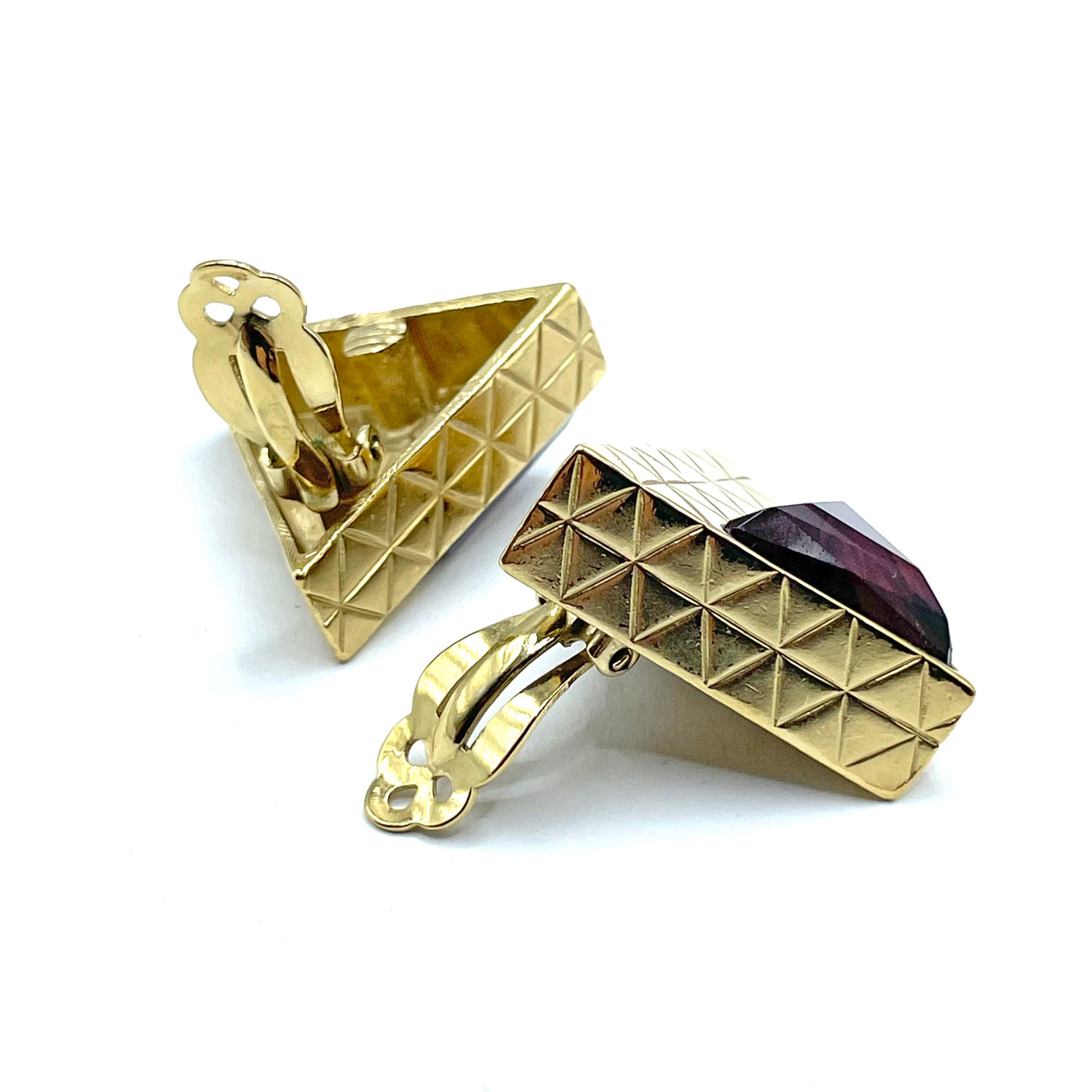 1980s purple triangle rhinestone earrings