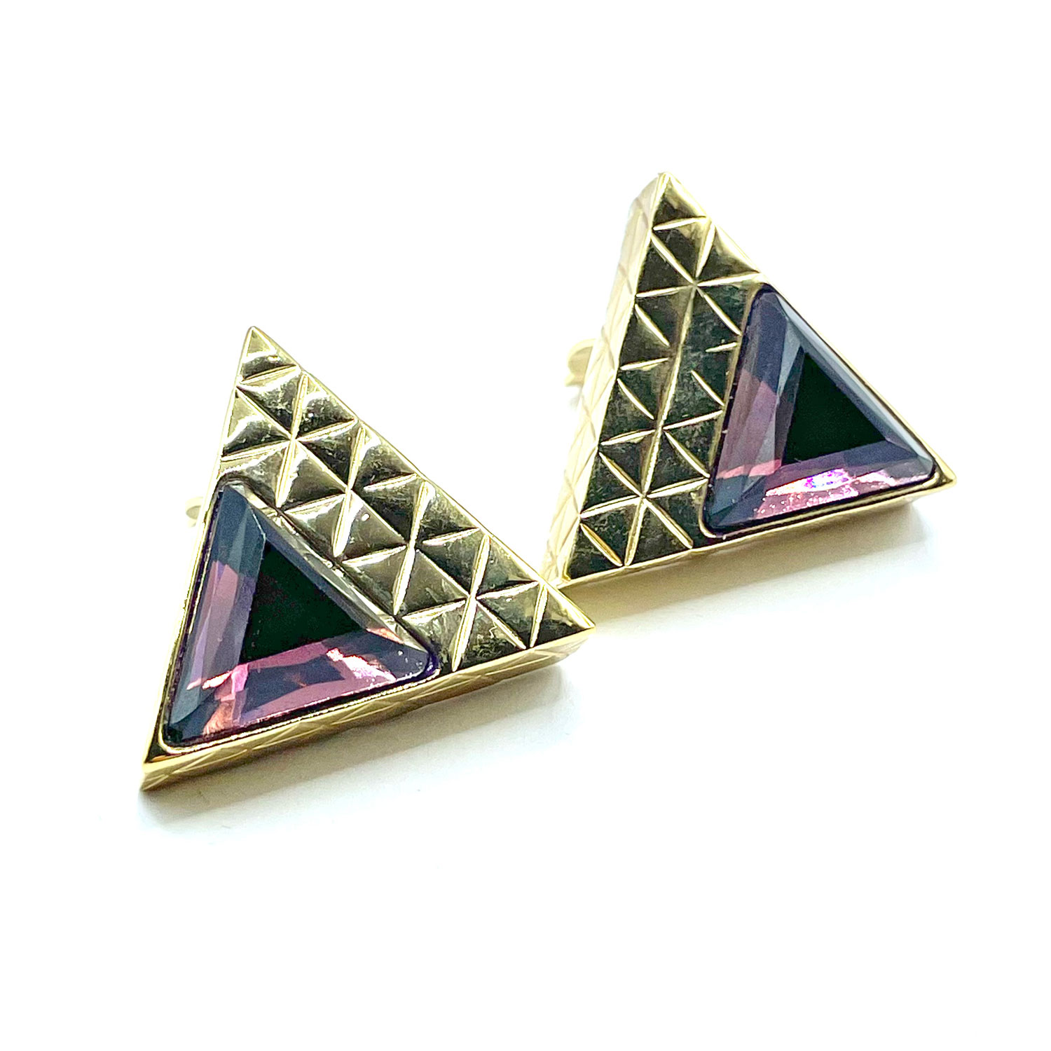 1980s purple triangle rhinestone earrings